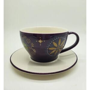 Vintage Starbucks  2006 Purple Gold Starfish & Floral  Mug and Saucer Set of 3